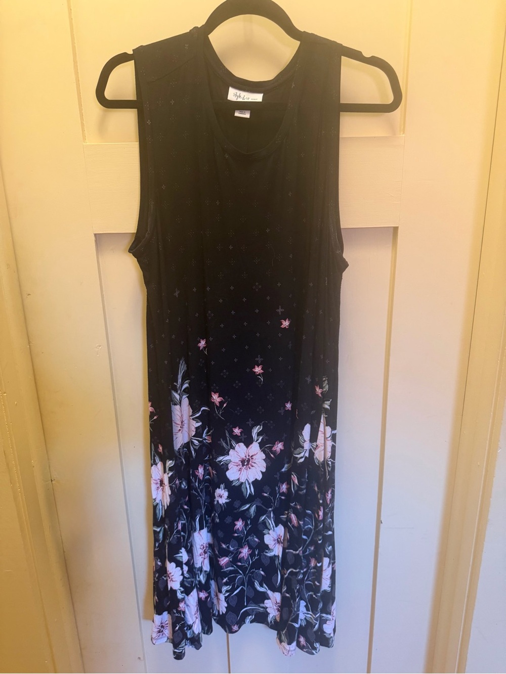 Style & Co. Black Maxi Dress with Pink Floral Border